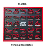 F1 2026 Race Calendar Wall Art, 24 Circuit Tracks Display, Black and Red
